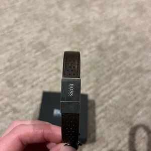 Hugo Boss brown leather bracelet with silver clasp